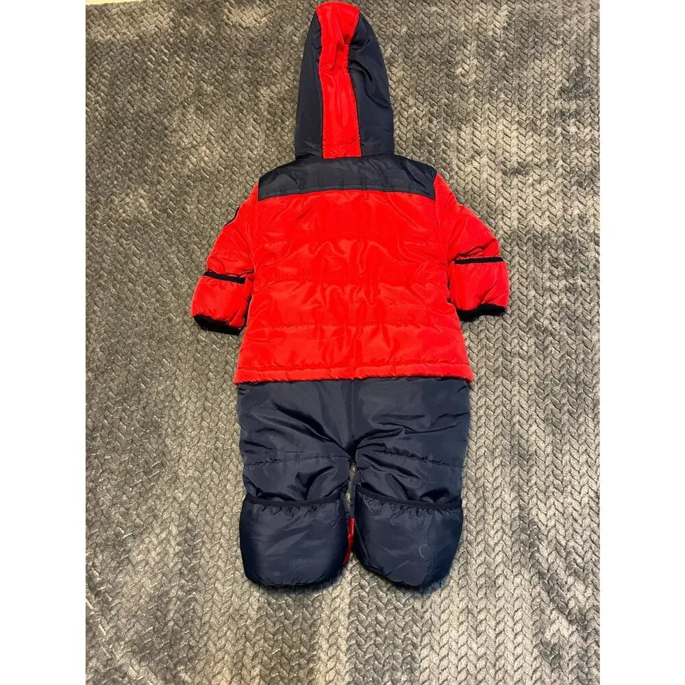 US Polo Assn. Puffer Snowsuit Baby Kids 12M Navy Red Fleece Lined Hooded Zip-Up